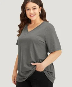 Solid Twist Back V Neck Short Sleeve T-shirt 39 Solid Twist Back V Neck Short Sleeve T-shirt -Clothing Shop 863108114 tb 6192e8f1 5cb3 481c a8a0 e031f8706670