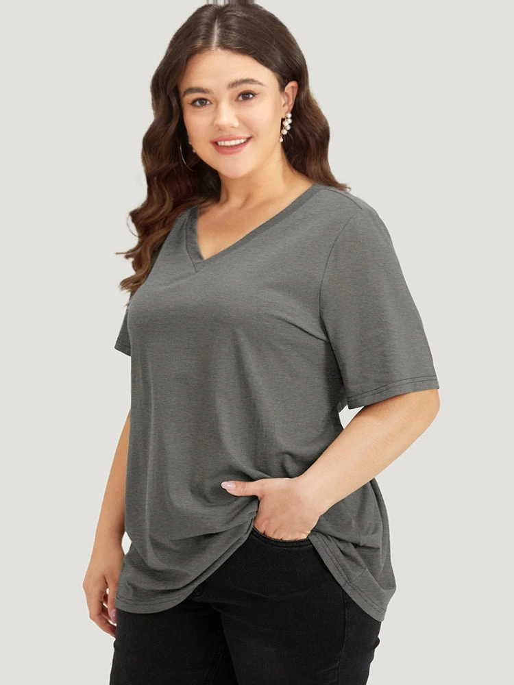 Solid Twist Back V Neck Short Sleeve T-shirt 20 Solid Twist Back V Neck Short Sleeve T-shirt - Image 18