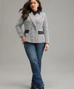 Houndstooth Lapel Collar Button Detail Blazer -Clothing Shop 863212246 bl