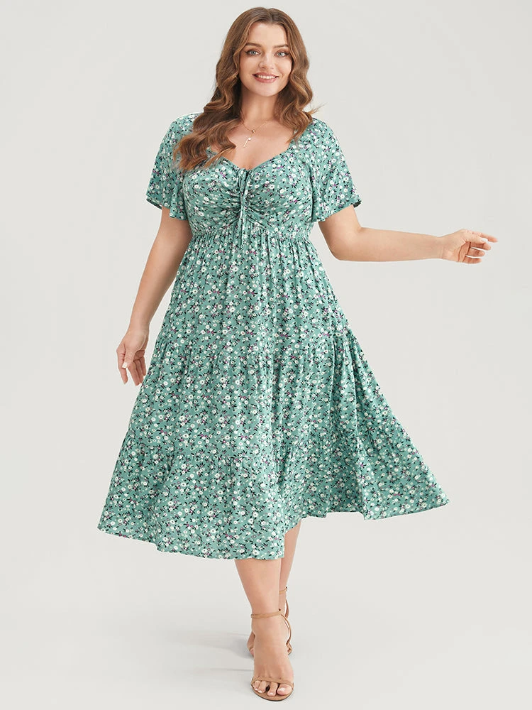 Ditsy Floral Drawstring Ruched Pocket Ruffle Tiered Dress 4 Ditsy Floral Drawstring Ruched Pocket Ruffle Tiered Dress - Image 2