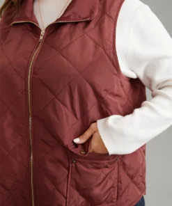 Solid Zipper Quilted Flap Pocket Vest -Clothing Shop 863606388 bx