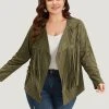 Plain Tassel Trim Open Front Jacket 2 Plain Tassel Trim Open Front Jacket -Clothing Shop 863972537 kz