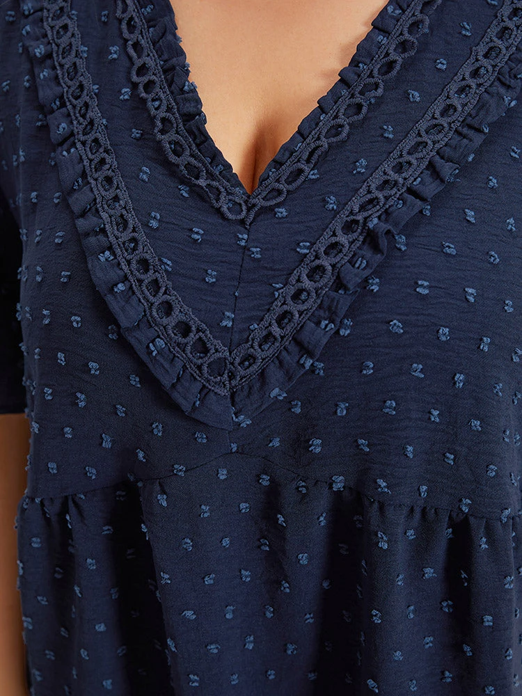 Polka Dot Frill Trim V Neck Flutter Blouse 8 Polka Dot Frill Trim V Neck Flutter Blouse - Image 6