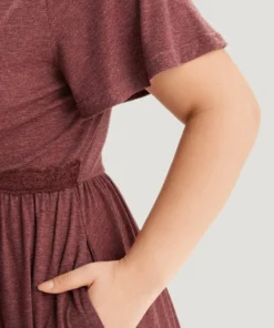 Supersoft Essentials Plain Guipure Lace Ruffles Pocket Pleated Dolman Sleeve Dress -Clothing Shop 865417924 jt