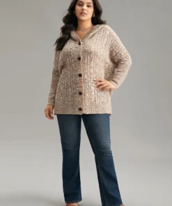 Cable Knit Hooded Button Through Cardigan -Clothing Shop 865519905 jf