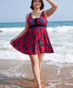 Tropical Printed Patchwork Ruffle Swim Dress -Clothing Shop 866213015 uw 109f2400 d656 4326 9c41 57c77f7ea56c