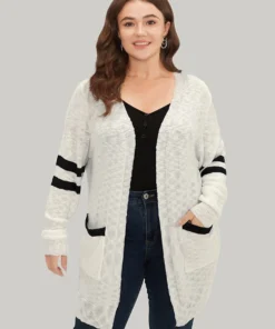 Contrast Patched Pocket Open Front Cardigan