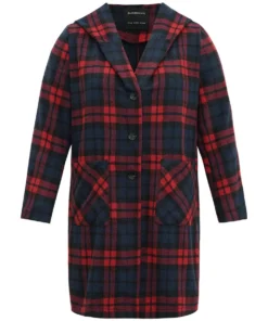 Plaid Button Through Pocket Hooded Coat -Clothing Shop 866715013 sg