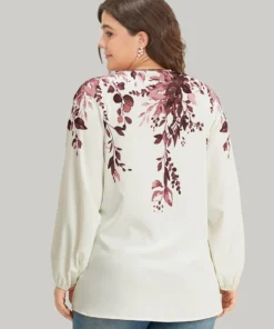 Plants Print Lantern Sleeve Button Detail Blouse -Clothing Shop 866743354 bj 3c3bb462 32cd 435e b93a 16987d054cd4