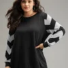 Geometric Patchwork Round Neck Sweatshirt -Clothing Shop 866786338 oj