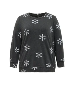 Snowflake Print Round Neck Sweatshirt 13 Snowflake Print Round Neck Sweatshirt -Clothing Shop 867134529 wa