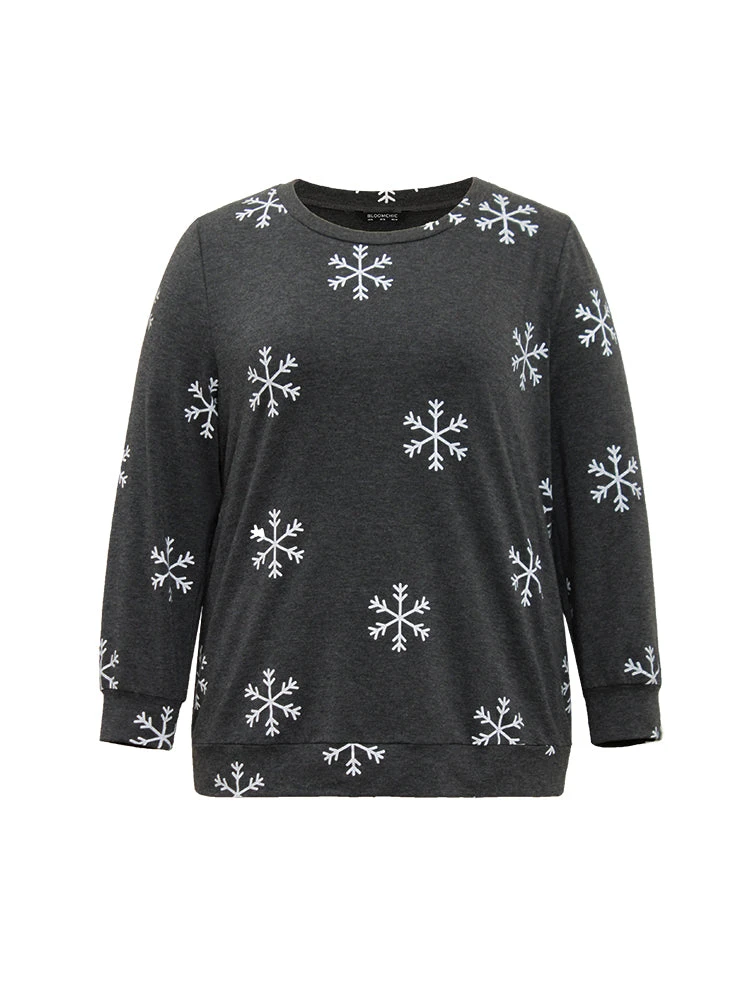 Snowflake Print Round Neck Sweatshirt 8 Snowflake Print Round Neck Sweatshirt - Image 6