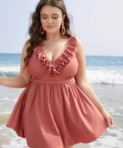 Ruffle Trim Adjustable Straps Gathered Sculpt Waist Swim Dress -Clothing Shop 867803130 hy d48127d5 cfc0 456d 86f1 bcf851f92bb7