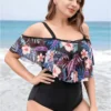 Floral Patchwork Asymmetrical Ruffle Trim Crisscross One Piece Swimsuit -Clothing Shop 868152787 my 2296b730 1f84 42d4 94d1 d7409beb3a25