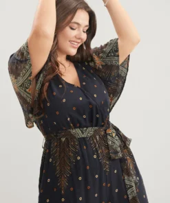 Bandana Print Ruffles Sleeve Belted Wrap Pocket Jumpsuit -Clothing Shop 868324249 gf