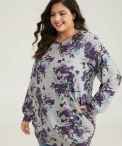 Floral Print Pocket Sweatshirt -Clothing Shop 868397306 vr