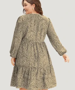 Leopard Lantern Sleeve V Neck Pocket Dress -Clothing Shop 868666782 ul