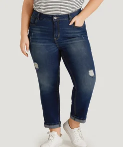 Ripped Roll Hem Pocket Very Stretchy Jeans -Clothing Shop 868667757 sg