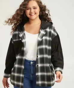 Plaid Hooded Patched Pocket Button Up Patchwork Coat -Clothing Shop 869192338 yi 6ed65e5e e648 46df a497 aef1d405cf6a