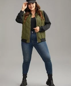 Contrast Patchwork Quilted Zipper Bomber Jacket -Clothing Shop 869459509 ie