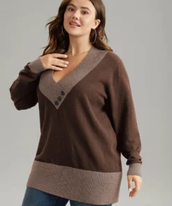 Supersoft Essentials Contrast Deep V Neck Button Detail Pullover 34 Supersoft Essentials Contrast Deep V Neck Button Detail Pullover -Clothing Shop 869564147 wv 50089727 bfff 4089 b408 5c2533423566