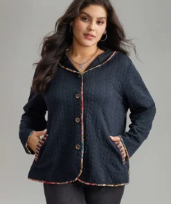 Texture Pocket Patchwork Button Detail Jacket 15 Texture Pocket Patchwork Button Detail Jacket -Clothing Shop 869700463 sz