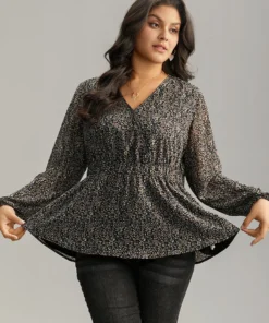 Ditsy Floral Shirred Lantern Sleeve Blouse -Clothing Shop 870042637 gb