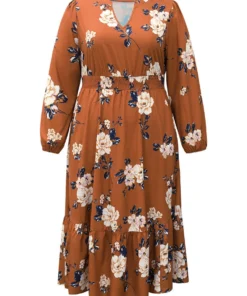 Floral Print Notched Shirred Elastic Cuffs Dress 23 Floral Print Notched Shirred Elastic Cuffs Dress -Clothing Shop 870568678 od