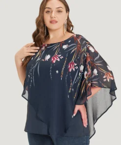 Floral Print Crochet Mesh Asymmetrical Batwing Sleeve Blouse 33 Floral Print Crochet Mesh Asymmetrical Batwing Sleeve Blouse -Clothing Shop 871007099 hb