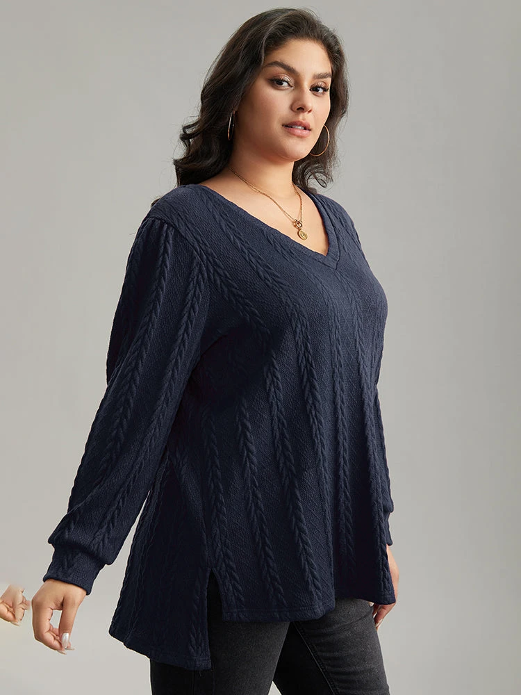 Plain Cable Knit Elastic Cuffs Sweatshirt 13 Plain Cable Knit Elastic Cuffs Sweatshirt - Image 11