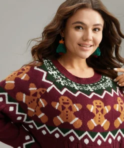 Christmas Gingerbread Man Print Plisse Pullover -Clothing Shop 871726511 si