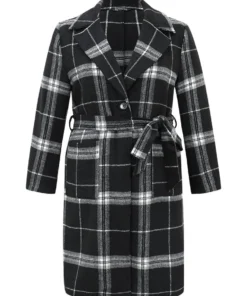 Lapel Collar Plaid Belted Contrast Coat -Clothing Shop 871948618 zb fd4647a2 5f4e 44f6 a71a 16f91f2028eb