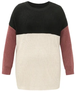 Colorblock Contrast Crew Neck Pullover -Clothing Shop 871954345 tc