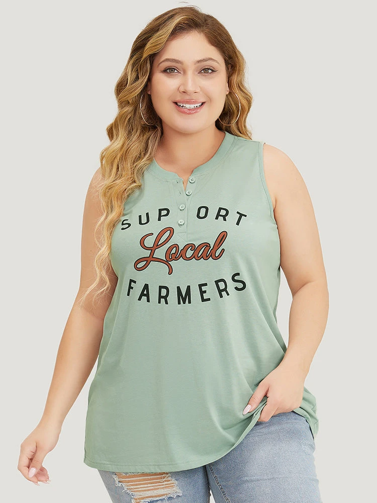 Letter Print Button Up Graphic Sleeveless Tank Top 8 Letter Print Button Up Graphic Sleeveless Tank Top - Image 6