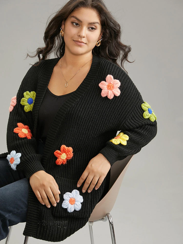 Rainbow Floral Pocket Open Front Cardigan 5 Rainbow Floral Pocket Open Front Cardigan - Image 3
