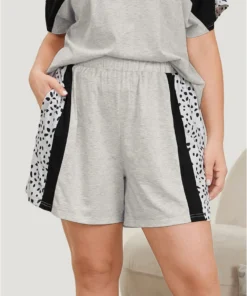 Contrast Patchwork Elastic Waist Sleep Shorts