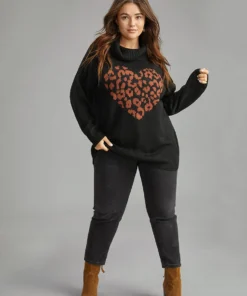 Hreat Print Contrast Turtle Neck Pullover 15 Hreat Print Contrast Turtle Neck Pullover -Clothing Shop 873927970 ld