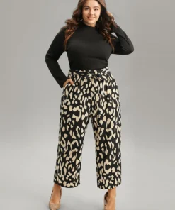 Leopard Elastic Waist Ties Wide Leg Pants -Clothing Shop 874660717 ml