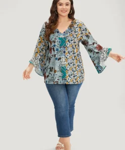 Bandana Print Patchwork Bell Sleeve Blouse -Clothing Shop 874720756 eb f8269f5f bd3f 4d68 86a6 cfd5d233cf4d