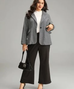 Plain Textured Pocket Suit Collar Blazer -Clothing Shop 874800299 dz