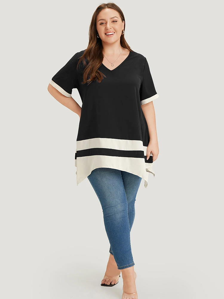 Anti-Wrinkle Two Tone Hanky Hem Blouse 22 Anti-Wrinkle Two Tone Hanky Hem Blouse - Image 20