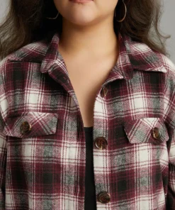 Plaid Button Through Pocket Coat -Clothing Shop 875595177 fp