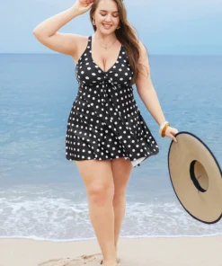 Polka Dot Twist Front Adjustable Straps Swim Dress -Clothing Shop 875740380 jp