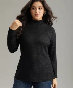 Plain Texture Mock Neck T-shirt 17 Plain Texture Mock Neck T-shirt -Clothing Shop 876048055 ex