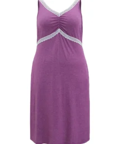 Lace Patchwork Split Side Ruched Cami Sleep Dress -Clothing Shop 876115167 wc