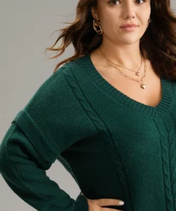 Cable Knit Patchwork Drop Shoulder Pullover -Clothing Shop 876350455 fs