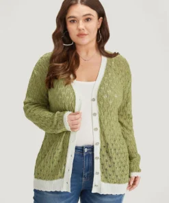 Two Tone Patchwork Cut Out Button Down Cardigan