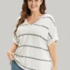 Striped Contrast Dolman Sleeve T-shirt