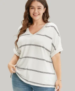 Striped Contrast Dolman Sleeve T-shirt
