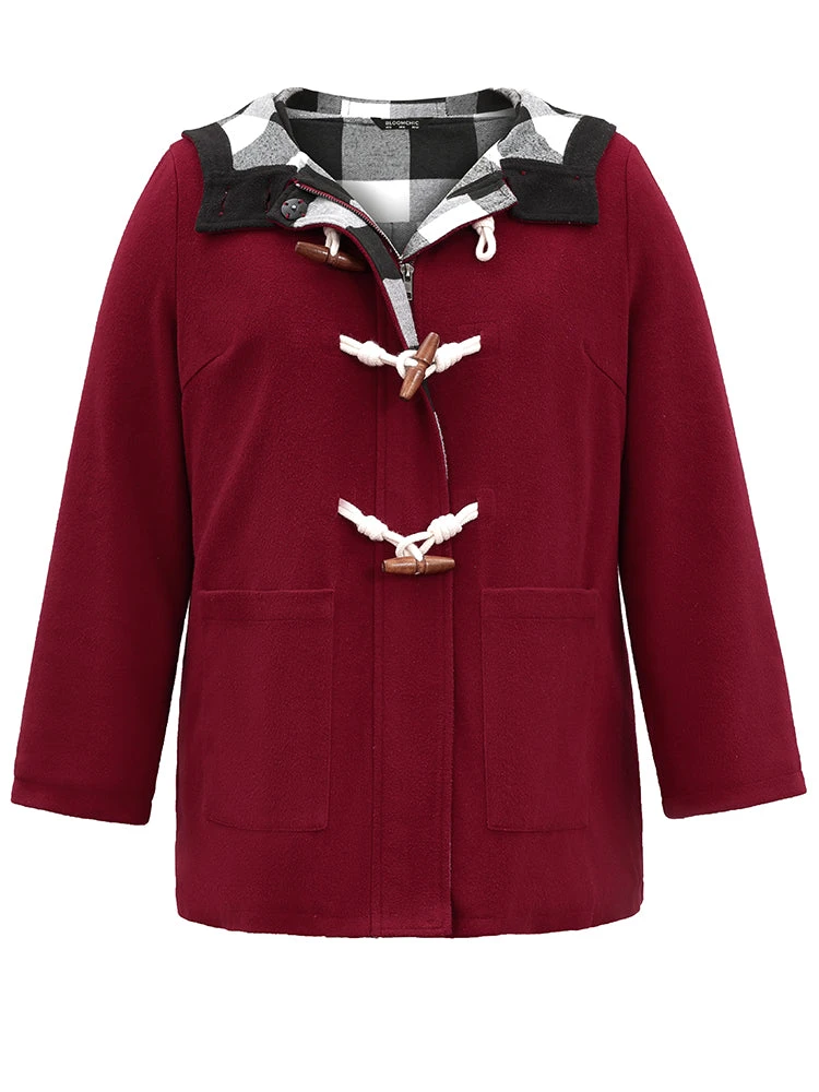 Plaid Patchwork Hooded Duffle Button Coat 9 Plaid Patchwork Hooded Duffle Button Coat - Image 7